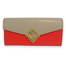 Fendi-Fendi FF Diamond Continental Leather Bi-fold Wallet-Red,Beige,Golden