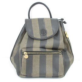Fendi Vintage Pequin Stripe Rucksack Schwarz Khaki