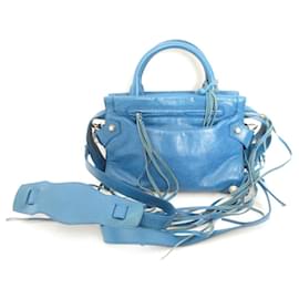 Balenciaga-Sac à bandoulière en cuir Balenciaga Mute City Mini 2WAY-Bleu