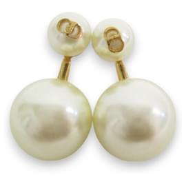 Christian Dior-Christian Dior CD Logo Tribal Ball Pearl Earrings-White,Golden