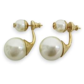 Christian Dior-Christian Dior CD Logo Tribal Ball Pearl Earrings-White,Golden