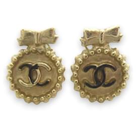Chanel-Chanel Gold Coco Mark Ribbon Stud Earrings-Golden