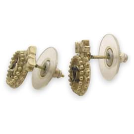 Chanel-Chanel Gold Coco Mark Ribbon Stud Earrings-Golden