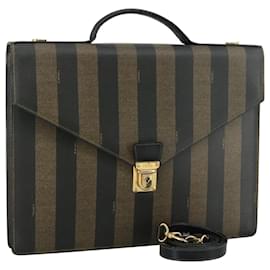 Fendi-FENDI Pecan Canvas Business Bag 2way Brown Black gold Auth bs21370-Brown,Black,Golden