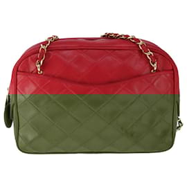 Chanel-CHANEL Matelasse Shoulder Bag Lamb Skin Red Gold CC Auth bs21314-Red,Golden