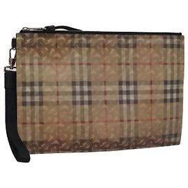 BURBERRY Hologram Clutch Bag Vinyl Beige Silver Auth 108012 Silvery Beige