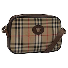 Autre Marque-Burberrys Nova Check Shoulder Bag Canvas Leather Beige Brown gold Auth 109102-Brown,Beige,Golden