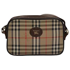 Autre Marque-Burberrys Nova Check Shoulder Bag Canvas Leather Beige Brown gold Auth 109102-Brown,Beige,Golden