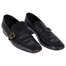 Louis Vuitton-LOUIS VUITTON Driving Shoes Leather 6 1/2 Dark Brown LV Auth bs21343-Dark brown