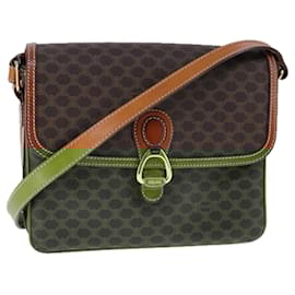 Céline-CELINE Macadam Canvas Shoulder Bag PVC Leather Brown Gold Auth yk16625-Brown,Golden