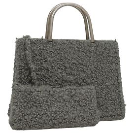Bolsa de mão Salvatore Ferragamo em lã cinza Auth 107695 Marrom