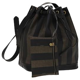 Fendi-Sac à épaule en toile Pecan FENDI marron noir or Auth 106468-Marron,Noir,Doré