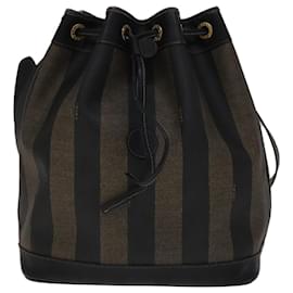 Fendi-Sac à épaule en toile Pecan FENDI marron noir or Auth 106468-Marron,Noir,Doré
