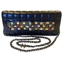 Chanel-Chanel 11A Paris-Byzance Black Chocolate Bar Lambskin Leather Jeweled Clutch Minaudière Bag-Black,Multiple colors