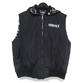 Versace-Versace 2021 Reversible Zip-Up Hoodie Down Vest-Black