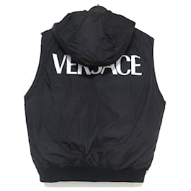 Versace-Versace 2021 Reversible Zip-Up Hoodie Down Vest-Black