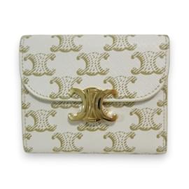 Céline-Celine Triomphe Canvas Calfskin Tri-fold Wallet-Brown,White