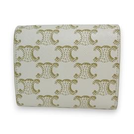 Céline-Celine Triomphe Canvas Calfskin Tri-fold Wallet-Brown,White