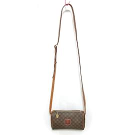 Céline-Celine Vintage Macadam Blazon Embossed Shoulder Bag-Brown