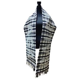 Cachecol grande em tartan de lã com logo Balenciaga e franjas Preto Branco