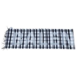 Balenciaga-Balenciaga Wool Logo Tartan Check Large Fringe Stole Scarf-Black,White