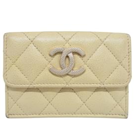 Chanel-Chanel Coco Mark Matelasse Caviar Skin Leather Tri-fold Wallet-Yellow