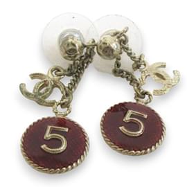 Chanel-Chanel Coco Mark & No5 Swing Earrings-Golden,Dark red