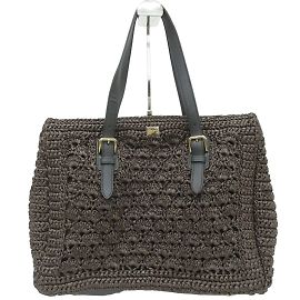 Dolce & Gabbana Leather Handle Straw Bag Brown