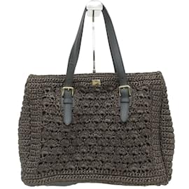 Dolce & Gabbana-Dolce & Gabbana Leather Handle Straw Bag-Brown