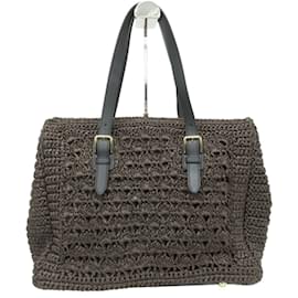 Dolce & Gabbana-Dolce & Gabbana Leather Handle Straw Bag-Brown
