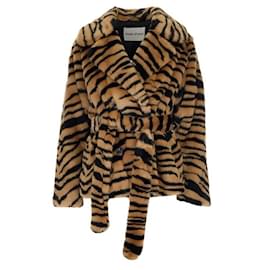 Autre Marque-STAND STUDIO Tiffany Short Tiger Print Faux Fur Belted Jacket In Classic Tiger-Multiple colors
