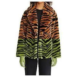Autre Marque-STAND STUDIO Tiffany Short Tiger Print Faux Fur Belted Jacket In Classic Tiger-Multiple colors