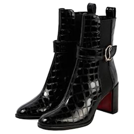 Christian Louboutin-Christian Louboutin CL croc-effect leather ankle boots-Black