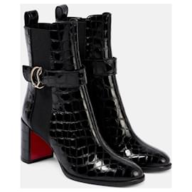 Christian Louboutin-Christian Louboutin CL croc-effect leather ankle boots-Black