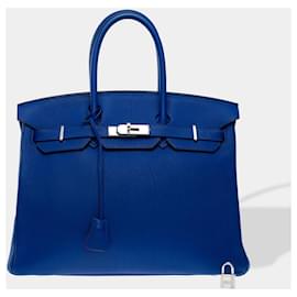 Hermès-HERMES Birkin 35 Bag in Blue Leather - 102412-Blue