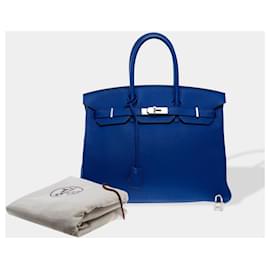 Hermès-HERMES Birkin 35 Bag in Blue Leather - 102412-Blue