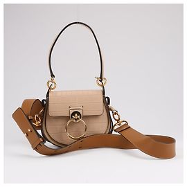 CHLOÉ Tess Piccola Borsa 2In1 in Pelle Croco Beige e Marrone Beige