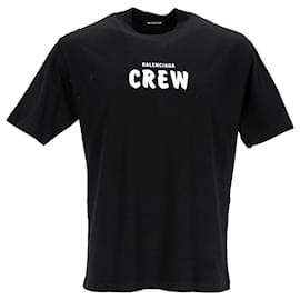 Balenciaga-Balenciaga Logo Print Crewneck T-Shirt in Black Cotton-Black