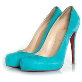 Christian Louboutin-Turquoise suede pumps-Blue