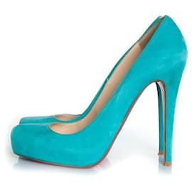 Christian Louboutin-Turquoise suede pumps-Blue