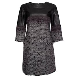 Chanel-tweed dress with leather-Black