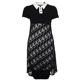 Chanel-open woven wool dress with white collar-Black