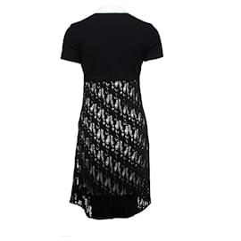 Chanel-open woven wool dress with white collar-Black