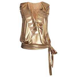 Chanel-Gold top with ruffles and bow-Golden,Metallic