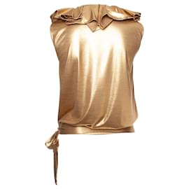 Chanel-Gold top with ruffles and bow-Golden,Metallic