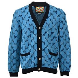 Gucci Strickjacke aus blauer Wolle mit Interlocking G Knöpfen Blau