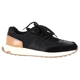 Tod's- Tod's Lace-Up Sneakers in Black Leather and Mesh-Black