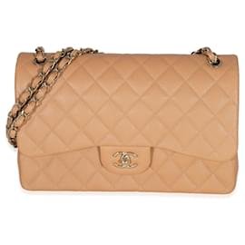 Chanel-Chanel 21P Caramel Caviar Jumbo Classic Double Flap Bag-Brown,Beige