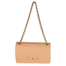 Chanel-Chanel 21P Caramel Caviar Jumbo Classic Double Flap Bag-Brown,Beige