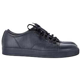 Lanvin- Lanvin Lace-Up Low-Top Sneakers in Navy Blue Leather-Blue,Navy blue